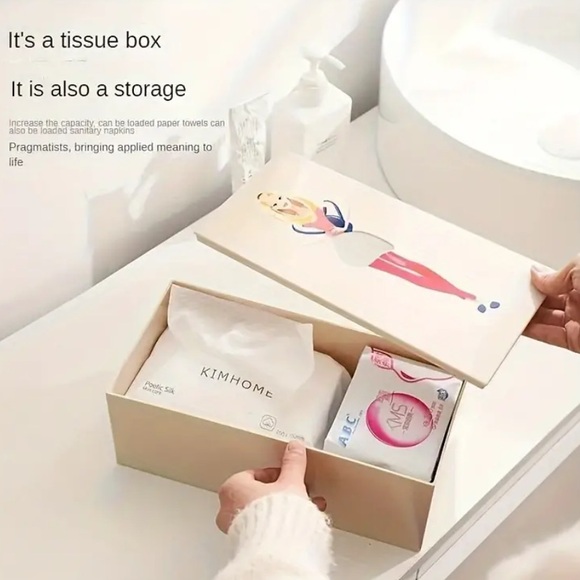 Tissue Box Holder with Storage Compartment, Plastic Rectangular Tissue Dispenser - Picture 2 of 4